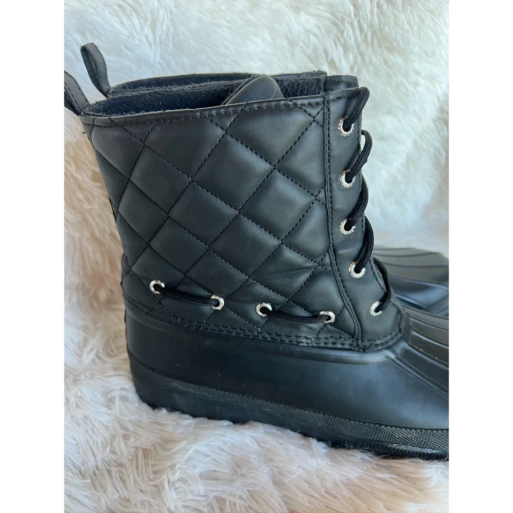 Sperry Saltwater Duck Boots Black‎ Quilted Rain Lace Up Womens Lined Winter Sz 9